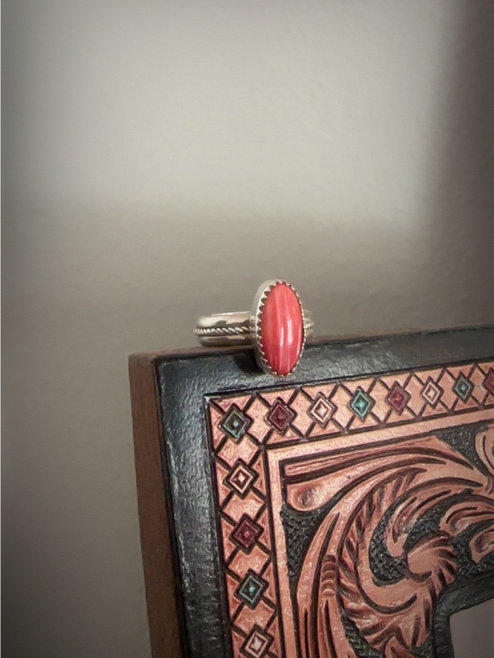 Vintage-Inspired Coral Oval Stone Sterling Ring